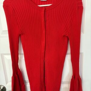 CAbi Red Ribbed Cardigan Sweater